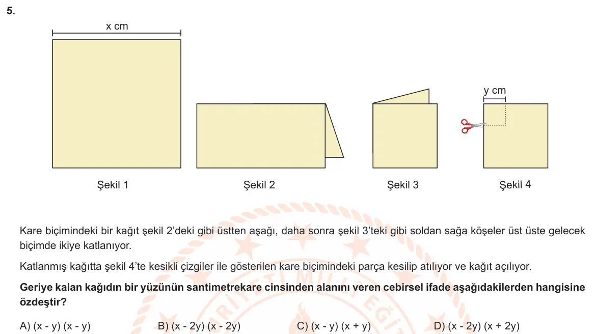 LGS Örnek Soruları Şubat 2020 Sayısal Matematik 5. Soru görseli