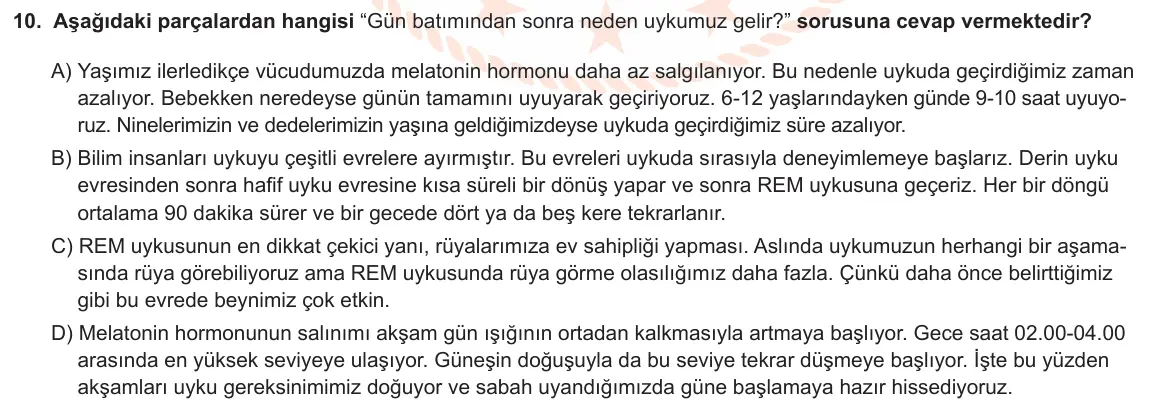 LGS Örnek Soruları Şubat 2020 Sözel Türkçe 10. Soru görseli