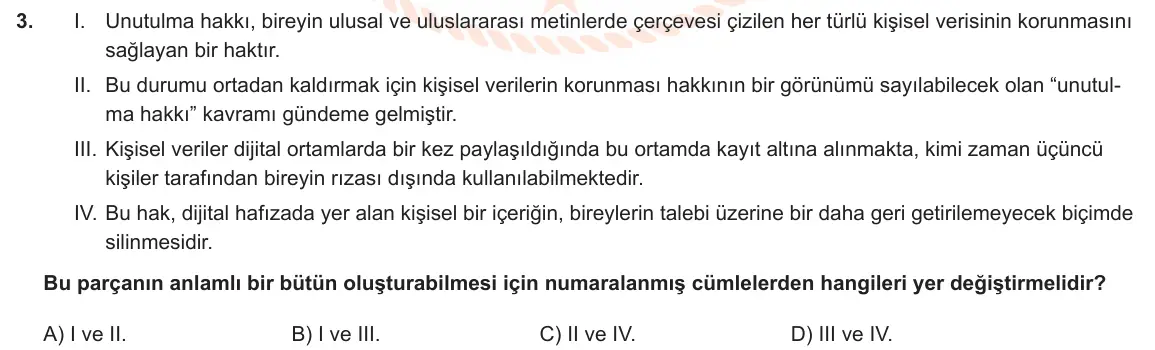 LGS Örnek Soruları Şubat 2020 Sözel Türkçe 3. Soru görseli