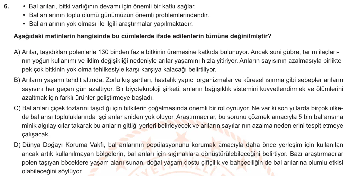 LGS Örnek Soruları Şubat 2020 Sözel Türkçe 6. Soru görseli