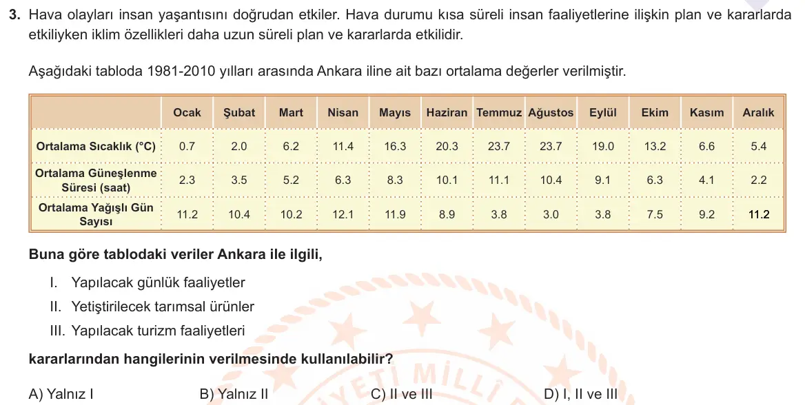 LGS Örnek Soruları Aralık 2020 Sayısal Fen Bilimleri 3. Soru görseli