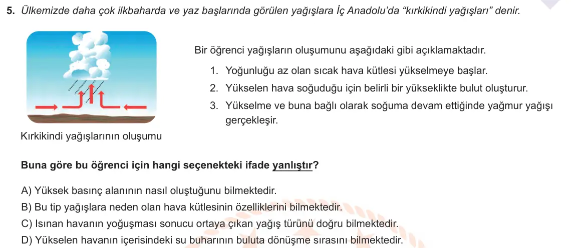 LGS Örnek Soruları Aralık 2020 Sayısal Fen Bilimleri 5. Soru görseli