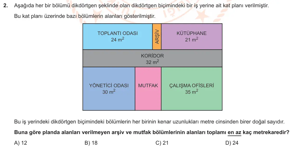 LGS Örnek Soruları Aralık 2020 Sayısal Matematik 2. Soru görseli