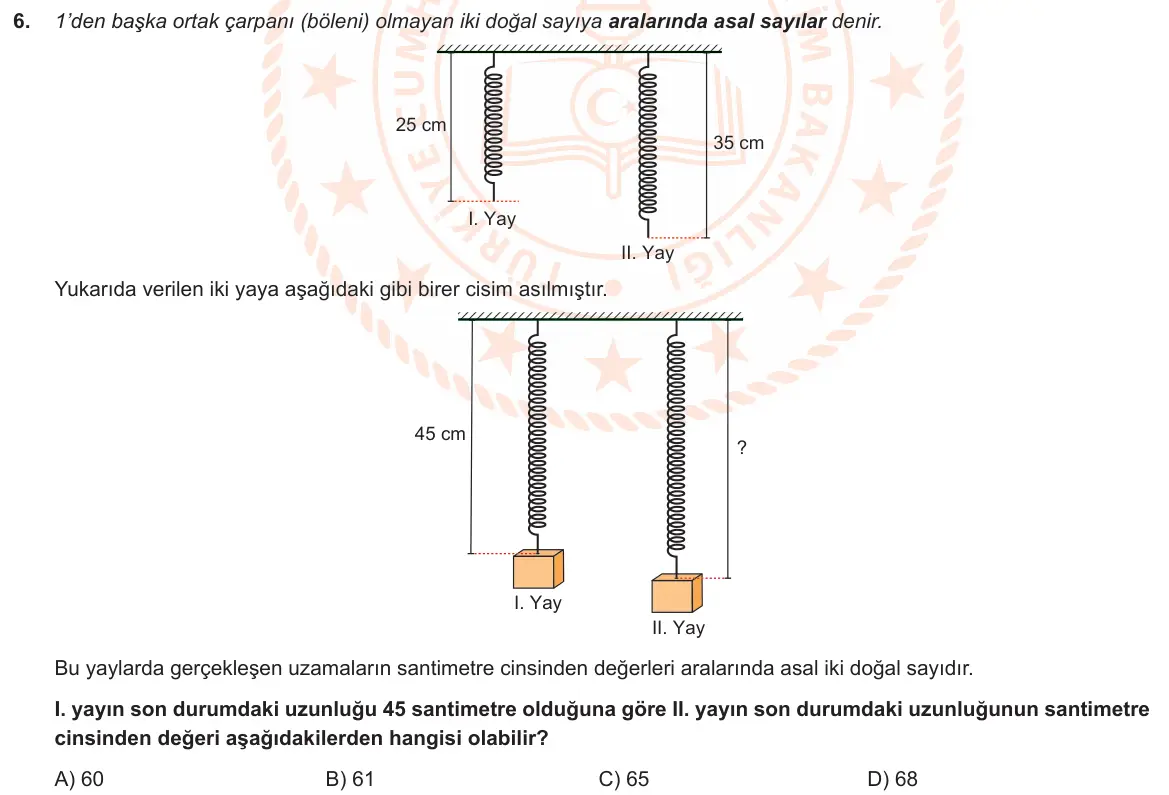 LGS Örnek Soruları Aralık 2020 Sayısal Matematik 6. Soru görseli