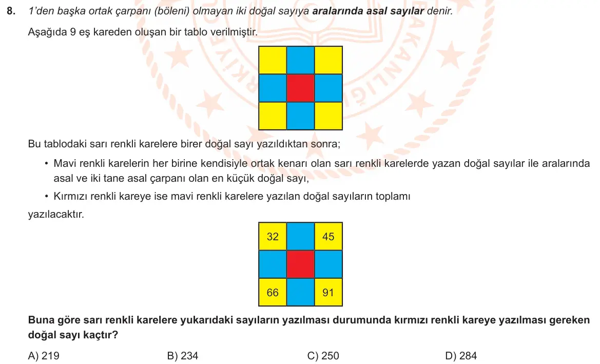 LGS Örnek Soruları Aralık 2020 Sayısal Matematik 8. Soru görseli