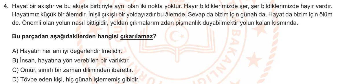 LGS Örnek Soruları Aralık 2020 Sözel Din Kültürü ve Ahlak Bilgisi 4. Soru görseli
