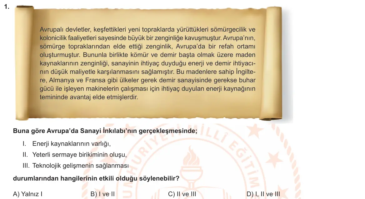 LGS Örnek Soruları Aralık 2020 Sözel T.C. İnkılap Tarihi ve Atatürkçülük 1. Soru görseli
