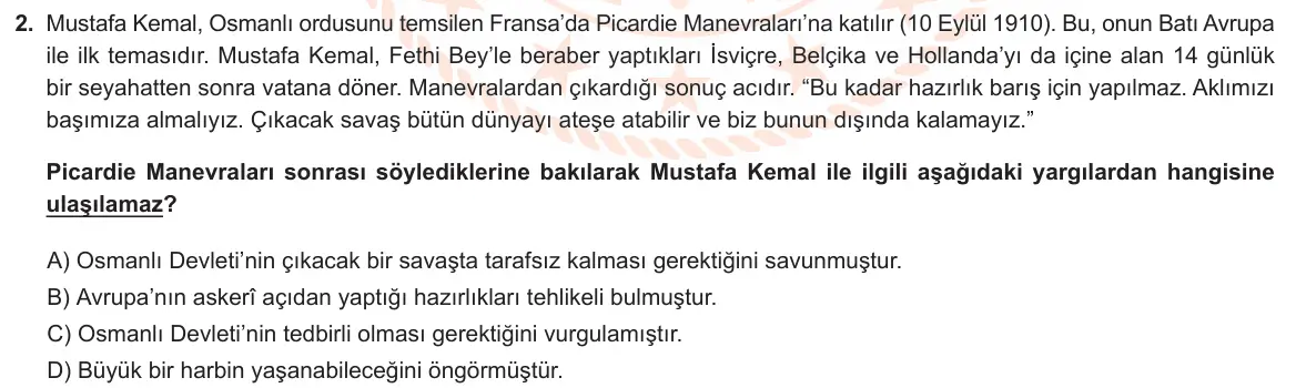 LGS Örnek Soruları Aralık 2020 Sözel T.C. İnkılap Tarihi ve Atatürkçülük 2. Soru görseli
