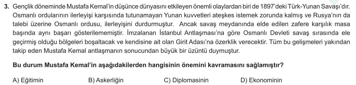 LGS Örnek Soruları Aralık 2020 Sözel T.C. İnkılap Tarihi ve Atatürkçülük 3. Soru görseli