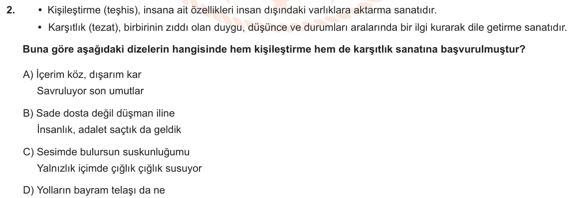 LGS Örnek Soruları Aralık 2020 Sözel Türkçe 2. Soru görseli