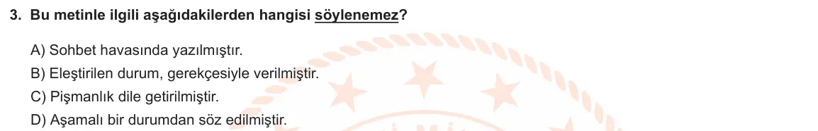 LGS Örnek Soruları Aralık 2020 Sözel Türkçe 3. Soru görseli