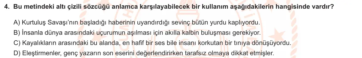 LGS Örnek Soruları Aralık 2020 Sözel Türkçe 4. Soru görseli