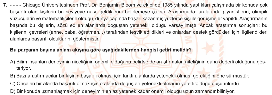 LGS Örnek Soruları Aralık 2020 Sözel Türkçe 7. Soru görseli