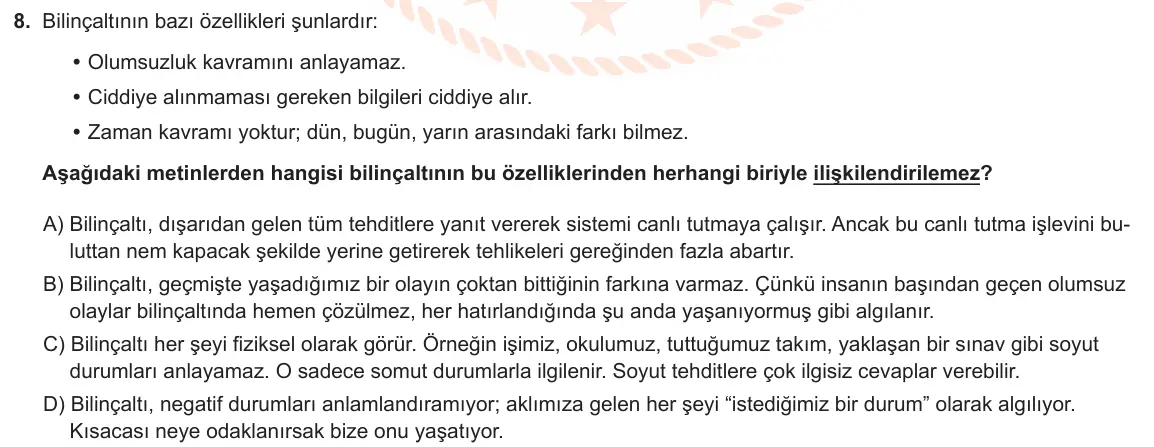 LGS Örnek Soruları Aralık 2020 Sözel Türkçe 8. Soru görseli