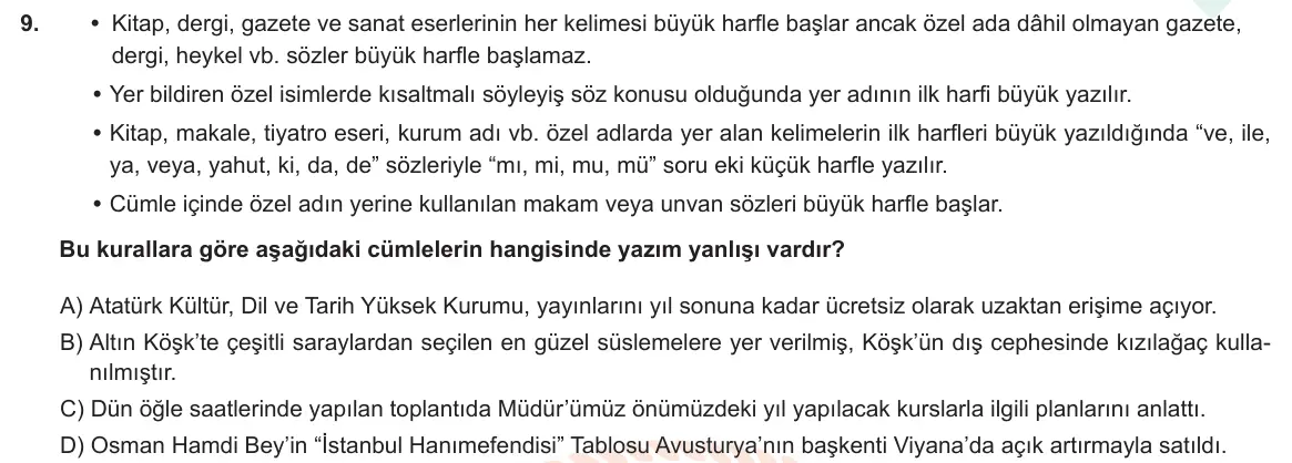 LGS Örnek Soruları Aralık 2020 Sözel Türkçe 9. Soru görseli
