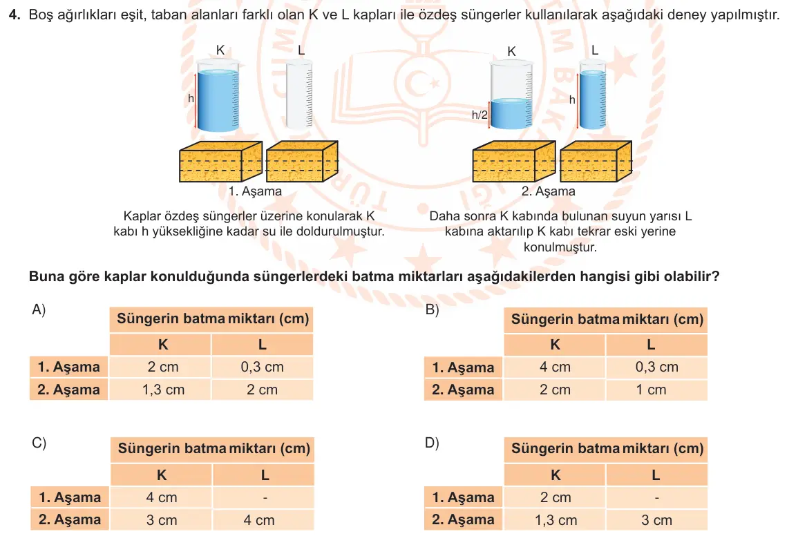 LGS Örnek Soruları Mart 2021 Sayısal Fen Bilimleri 4. Soru görseli