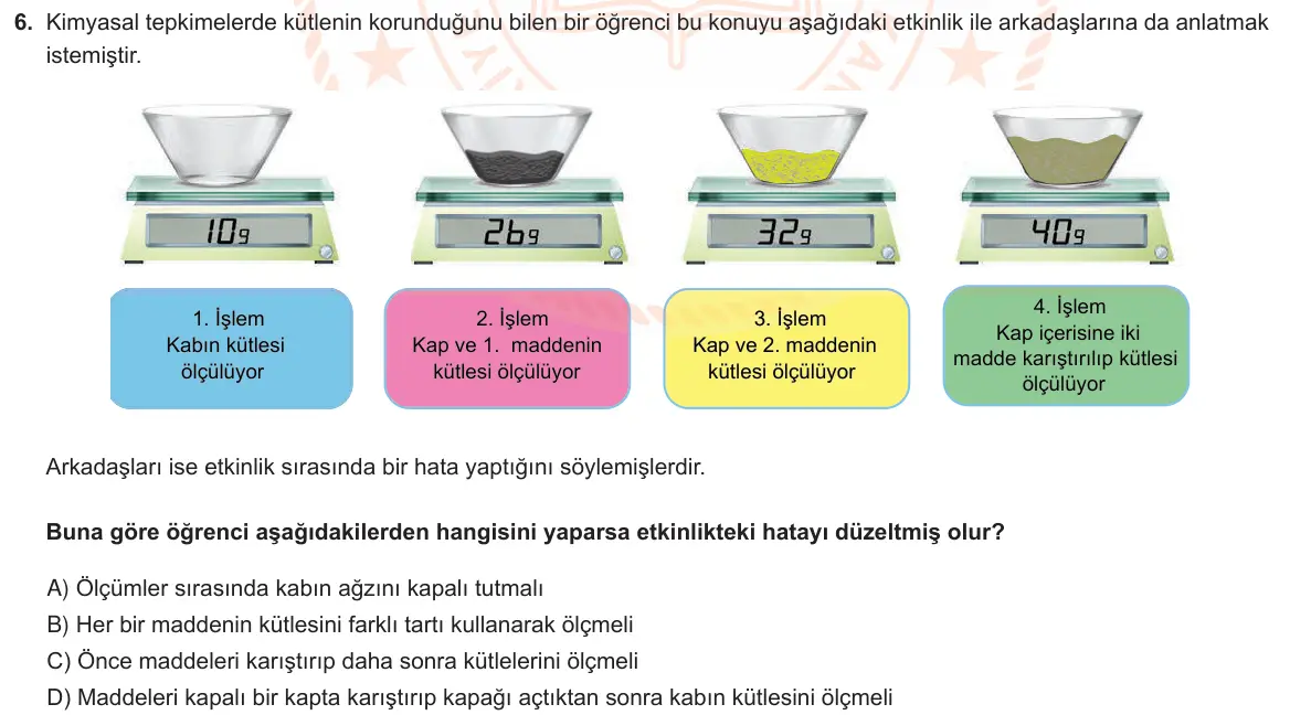 LGS Örnek Soruları Mart 2021 Sayısal Fen Bilimleri 6. Soru görseli