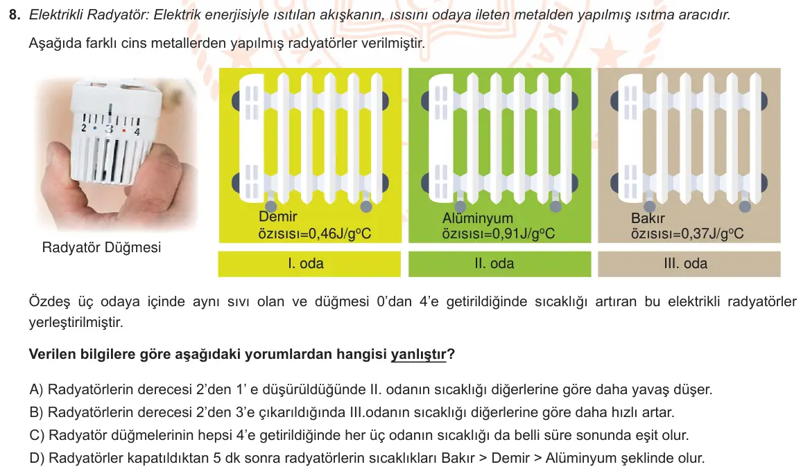 LGS Örnek Soruları Mart 2021 Sayısal Fen Bilimleri 8. Soru görseli