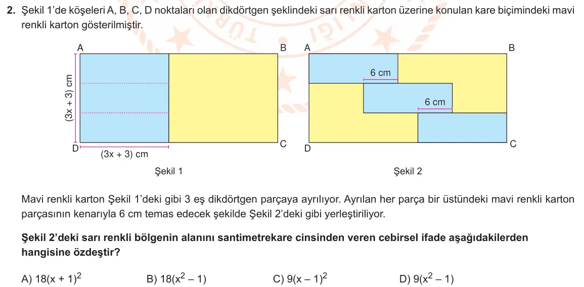 LGS Örnek Soruları Mart 2021 Sayısal Matematik 2. Soru görseli