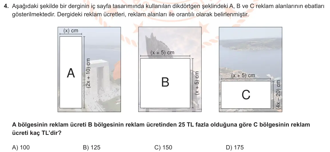 LGS Örnek Soruları Mart 2021 Sayısal Matematik 4. Soru görseli