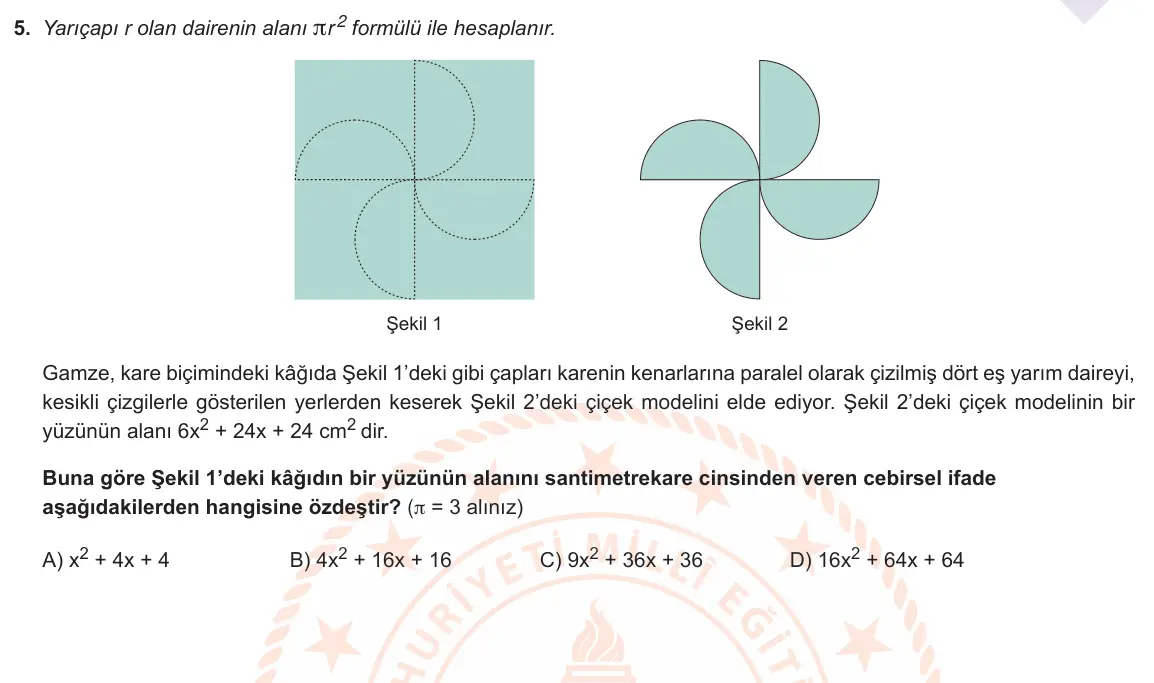 LGS Örnek Soruları Mart 2021 Sayısal Matematik 5. Soru görseli