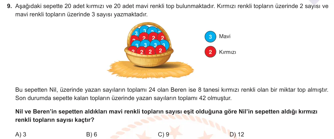 LGS Örnek Soruları Mart 2021 Sayısal Matematik 9. Soru görseli