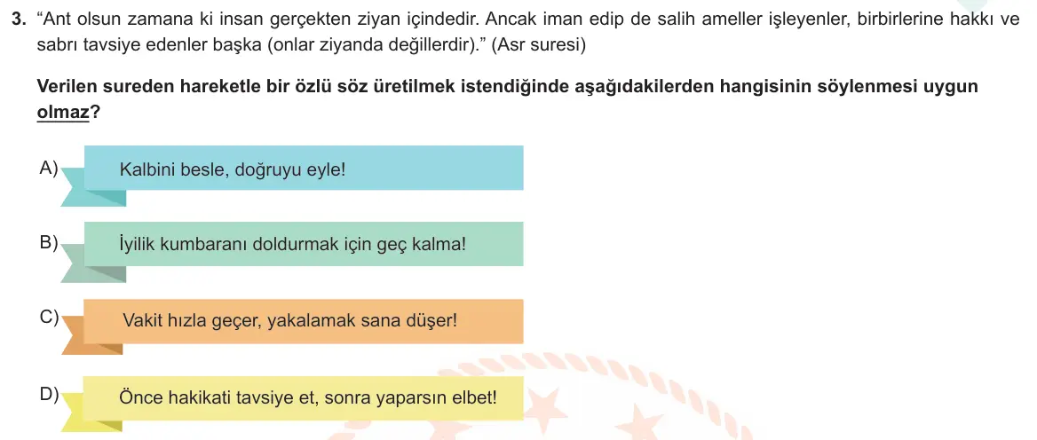 LGS Örnek Soruları Mart 2021 Sözel Din Kültürü ve Ahlak Bilgisi 3. Soru görseli