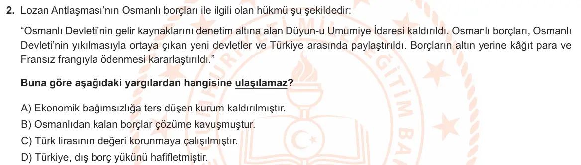LGS Örnek Soruları Mart 2021 Sözel T.C. İnkılap Tarihi ve Atatürkçülük 2. Soru görseli