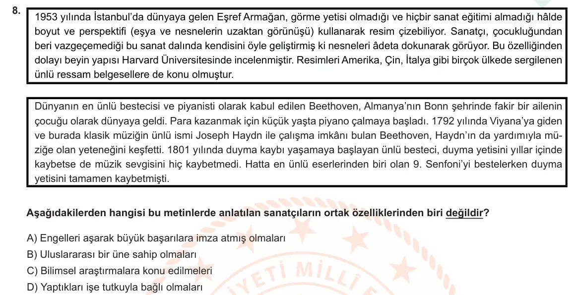 LGS Örnek Soruları Mart 2021 Sözel Türkçe 8. Soru görseli