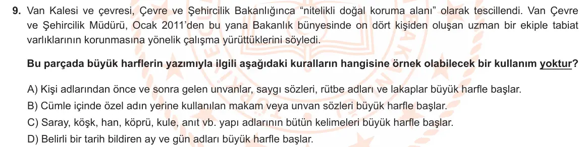 LGS Örnek Soruları Mart 2021 Sözel Türkçe 9. Soru görseli