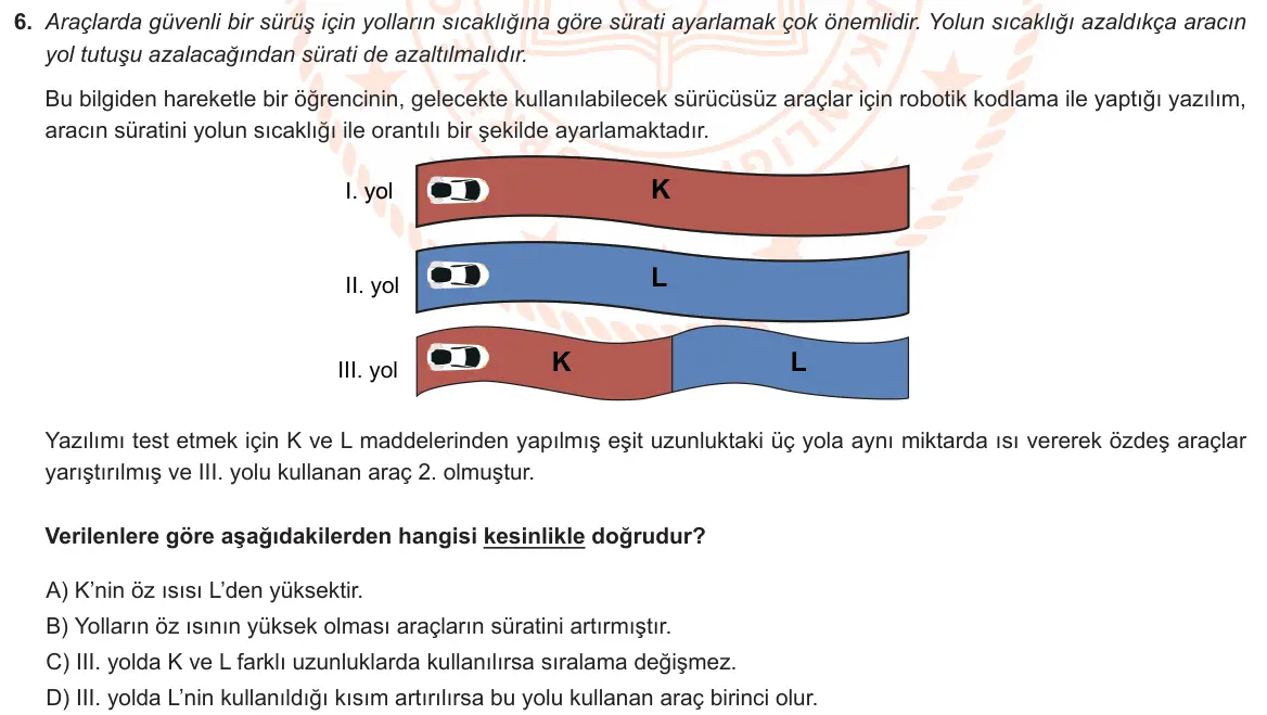 LGS Örnek Soruları Mayıs 2021 Sayısal Fen Bilimleri 6. Soru görseli
