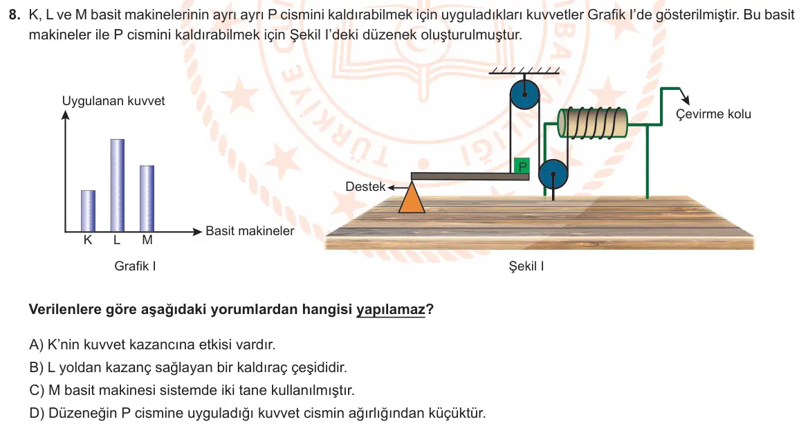 LGS Örnek Soruları Mayıs 2021 Sayısal Fen Bilimleri 8. Soru görseli