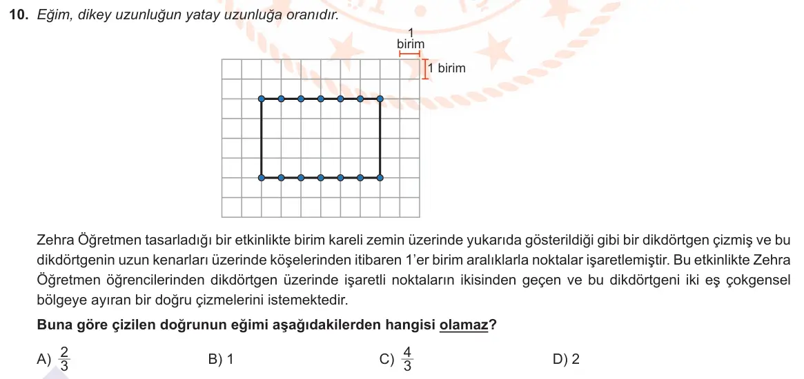 LGS Örnek Soruları Mayıs 2021 Sayısal Matematik 10. Soru görseli