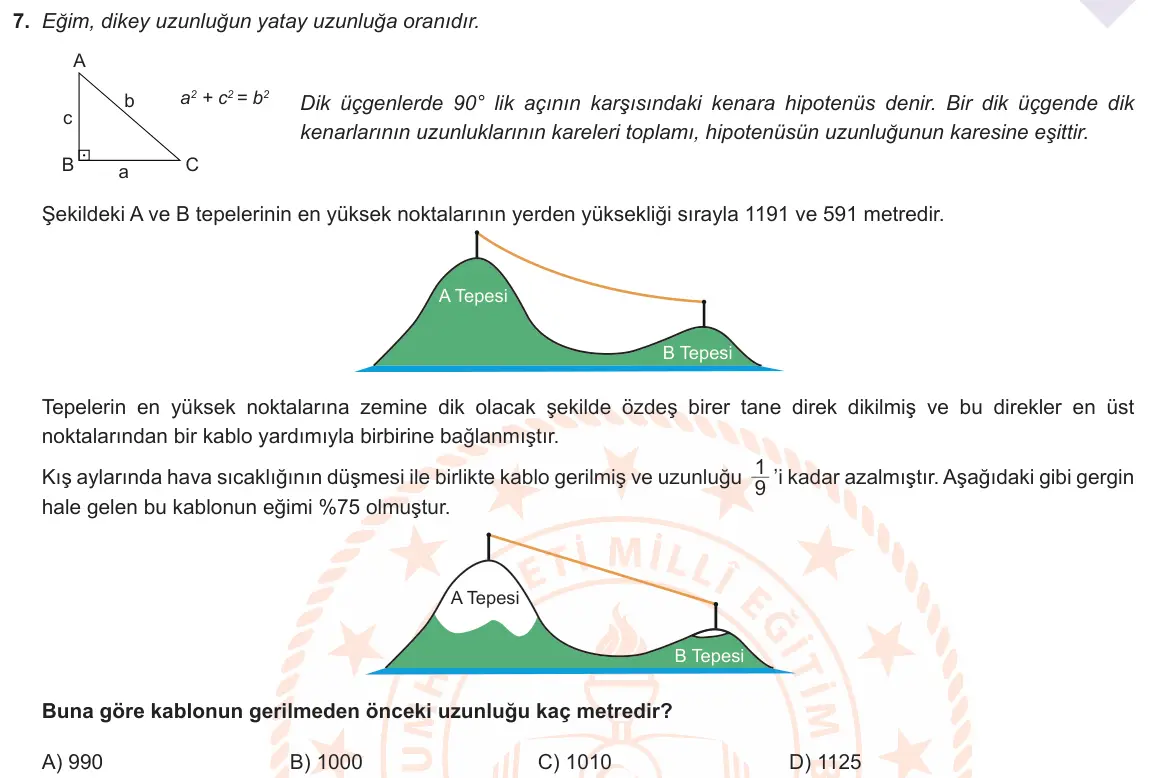 LGS Örnek Soruları Mayıs 2021 Sayısal Matematik 7. Soru görseli