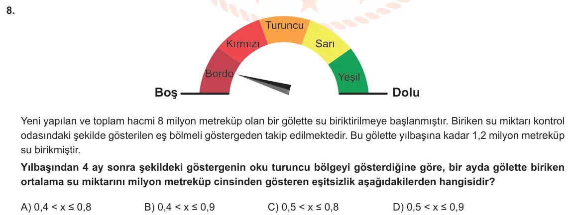 LGS Örnek Soruları Mayıs 2021 Sayısal Matematik 8. Soru görseli