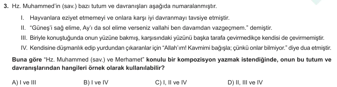 LGS Örnek Soruları Mayıs 2021 Sözel Din Kültürü ve Ahlak Bilgisi 3. Soru görseli