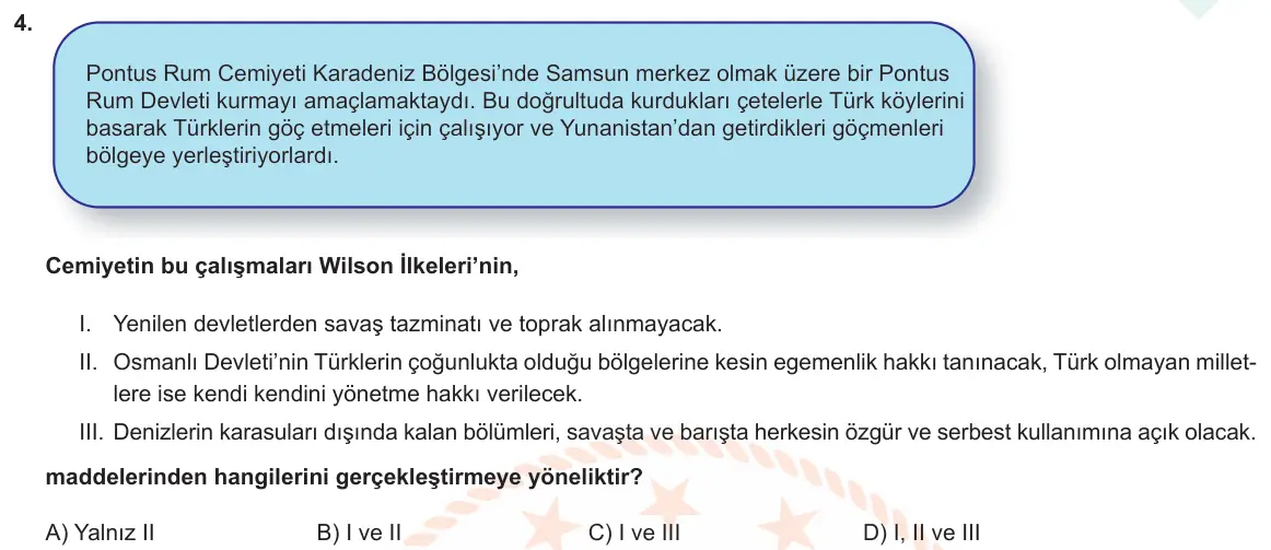 LGS Örnek Soruları Mayıs 2021 Sözel T.C. İnkılap Tarihi ve Atatürkçülük 4. Soru görseli
