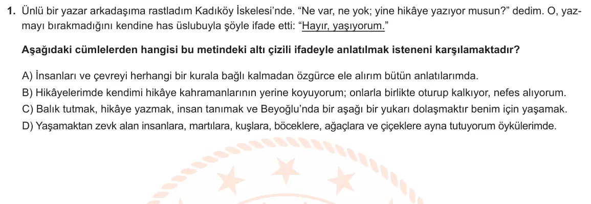 LGS Örnek Soruları Mayıs 2021 Sözel Türkçe 1. Soru görseli