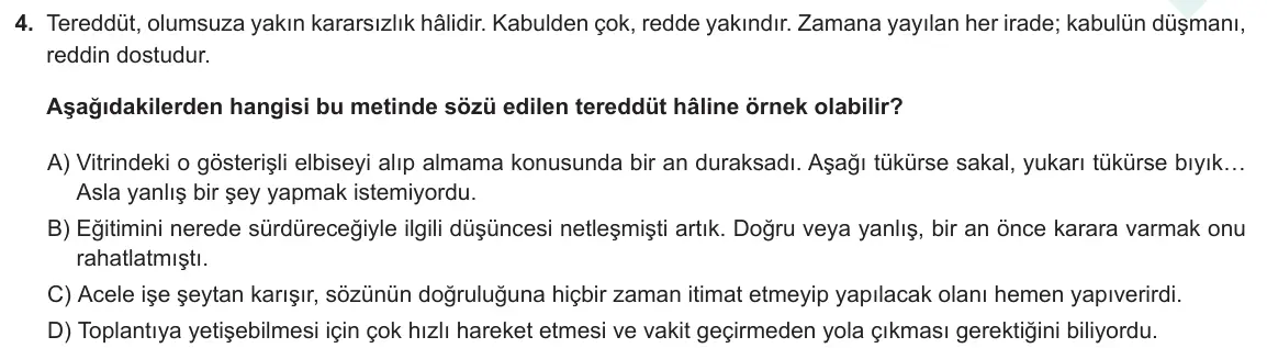 LGS Örnek Soruları Mayıs 2021 Sözel Türkçe 4. Soru görseli