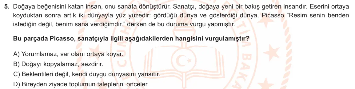 LGS Örnek Soruları Mayıs 2021 Sözel Türkçe 5. Soru görseli