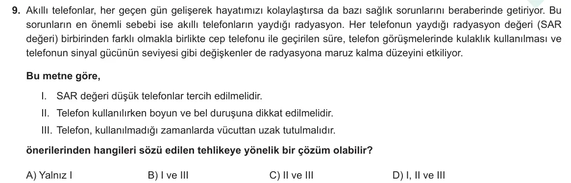 LGS Örnek Soruları Mayıs 2021 Sözel Türkçe 9. Soru görseli