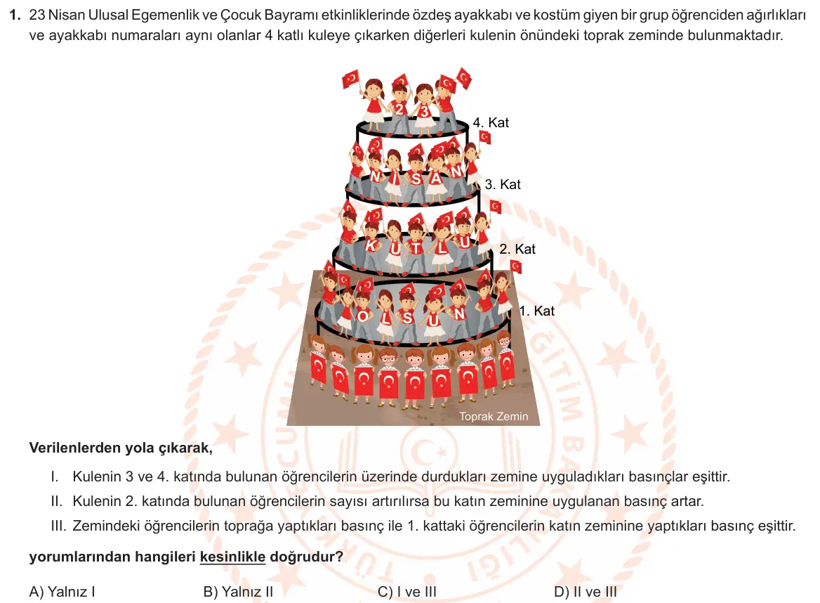 LGS Örnek Soruları Nisan 2021 Sayısal Fen Bilimleri 1. Soru görseli