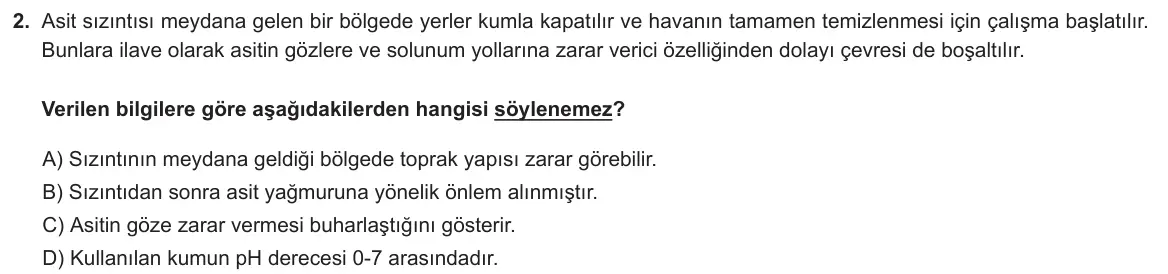 LGS Örnek Soruları Nisan 2021 Sayısal Fen Bilimleri 2. Soru görseli