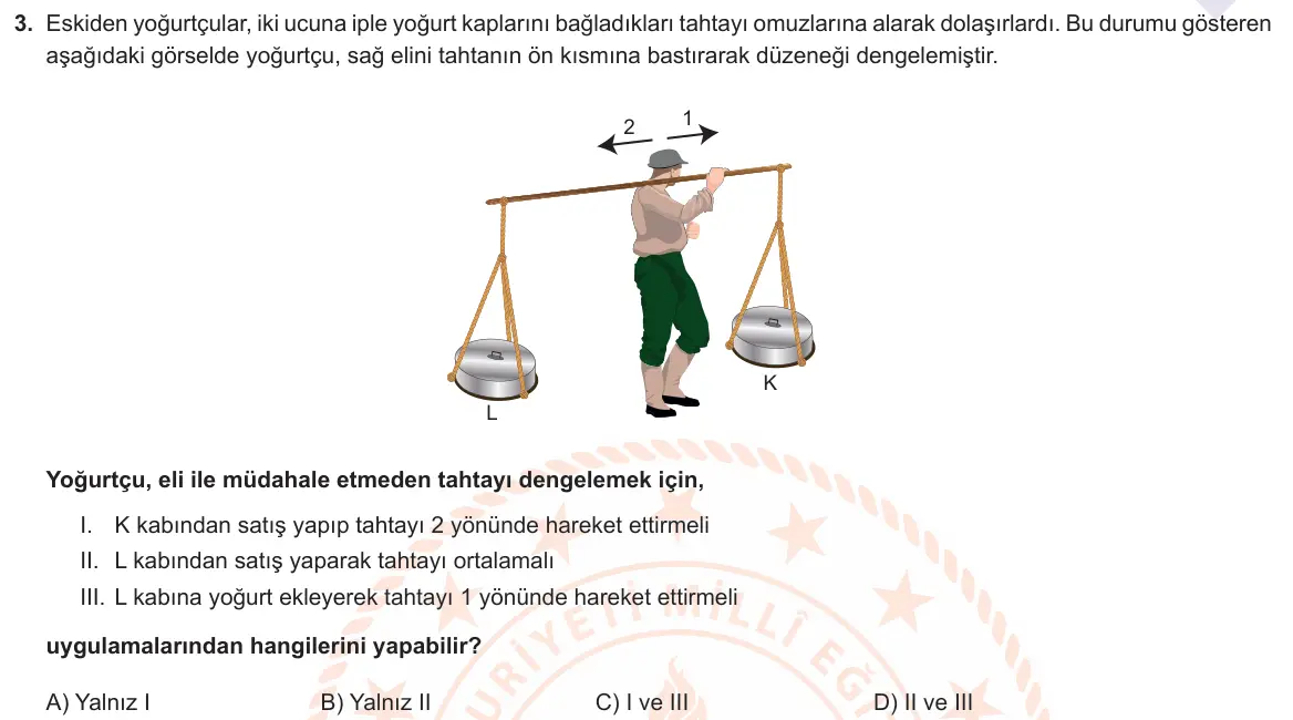 LGS Örnek Soruları Nisan 2021 Sayısal Fen Bilimleri 3. Soru görseli
