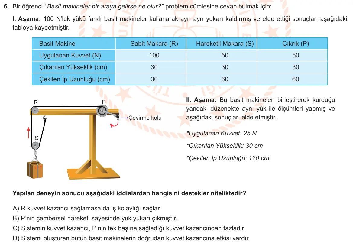 LGS Örnek Soruları Nisan 2021 Sayısal Fen Bilimleri 6. Soru görseli