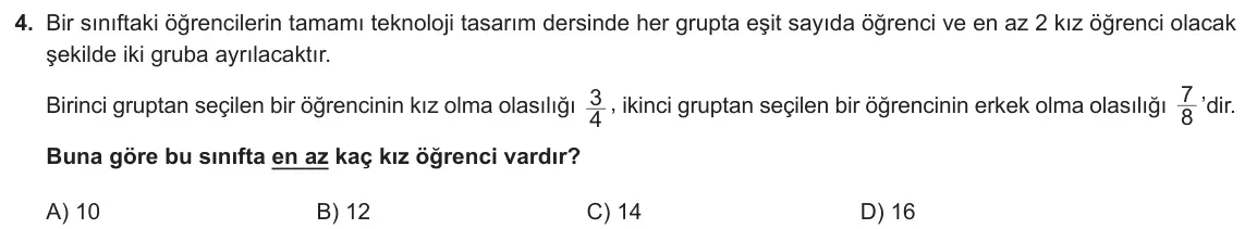 LGS Örnek Soruları Nisan 2021 Sayısal Matematik 4. Soru görseli