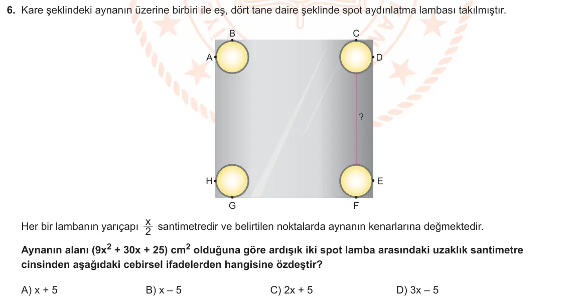 LGS Örnek Soruları Nisan 2021 Sayısal Matematik 6. Soru görseli