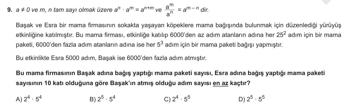 LGS Örnek Soruları Nisan 2021 Sayısal Matematik 9. Soru görseli