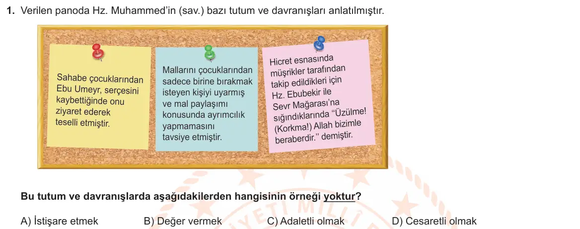 LGS Örnek Soruları Nisan 2021 Sözel Din Kültürü ve Ahlak Bilgisi 1. Soru görseli