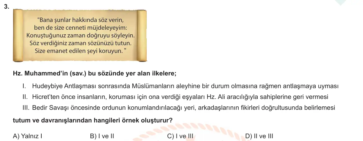 LGS Örnek Soruları Nisan 2021 Sözel Din Kültürü ve Ahlak Bilgisi 3. Soru görseli